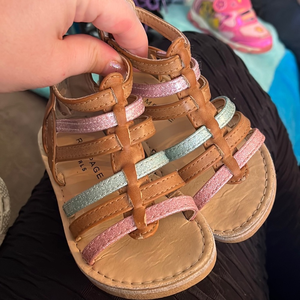 Rampage Brown gladiator sandals with glitter straps size 7 toddler girl